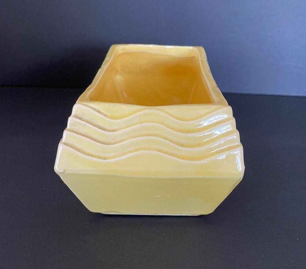 Vintage McCoy USA Yellow Rectangular Planter Wavy Pattern, Art Deco