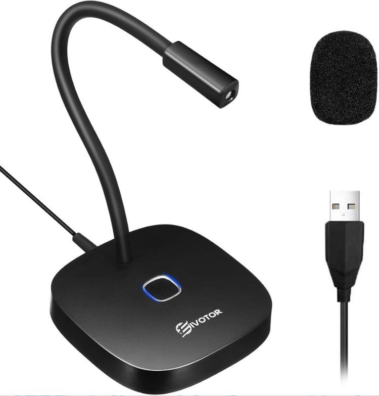 USB Microphone for Computer, Plug & Play with Built-in LED Light, Mute Button