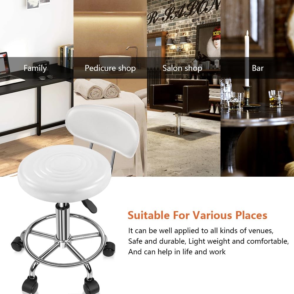 KKTONER PU Leather Modern Rolling Stool with Low Back Height Adjustable Work ...
