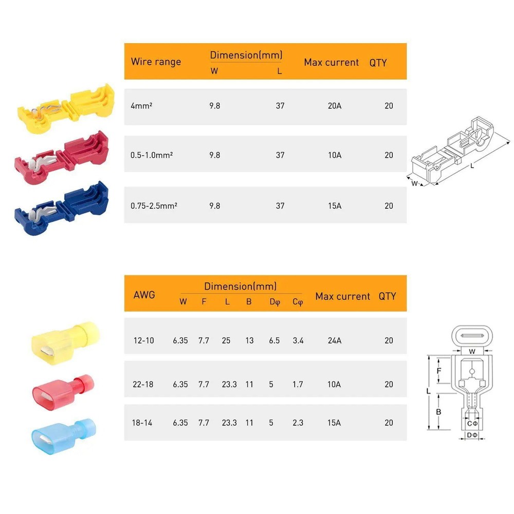 Nilight 120Pcs Quick Splice Wire Terminals