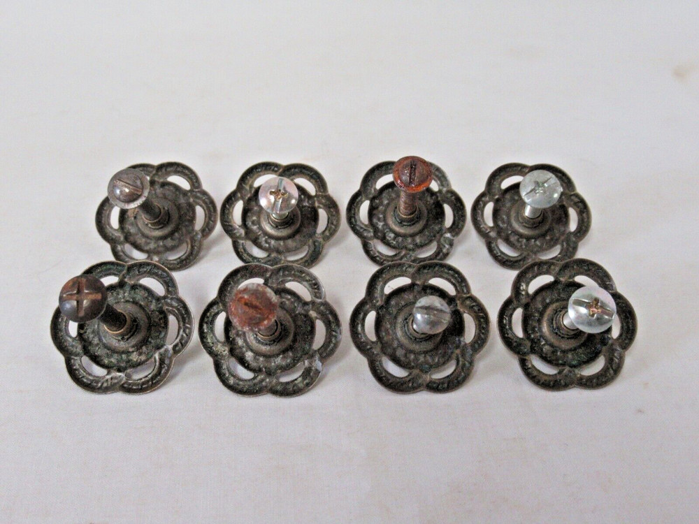 4 PR. (8) DRAWER PULL EYE POSTS W/ ORNATE BRASS BACK PLATES