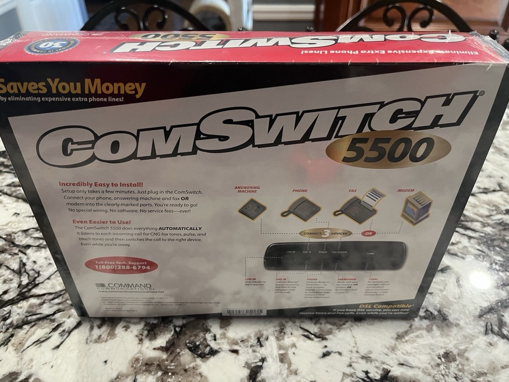 Command Communications ComSwitch 5500 Phone Fax Modem 3-Port Call Switch Sealed