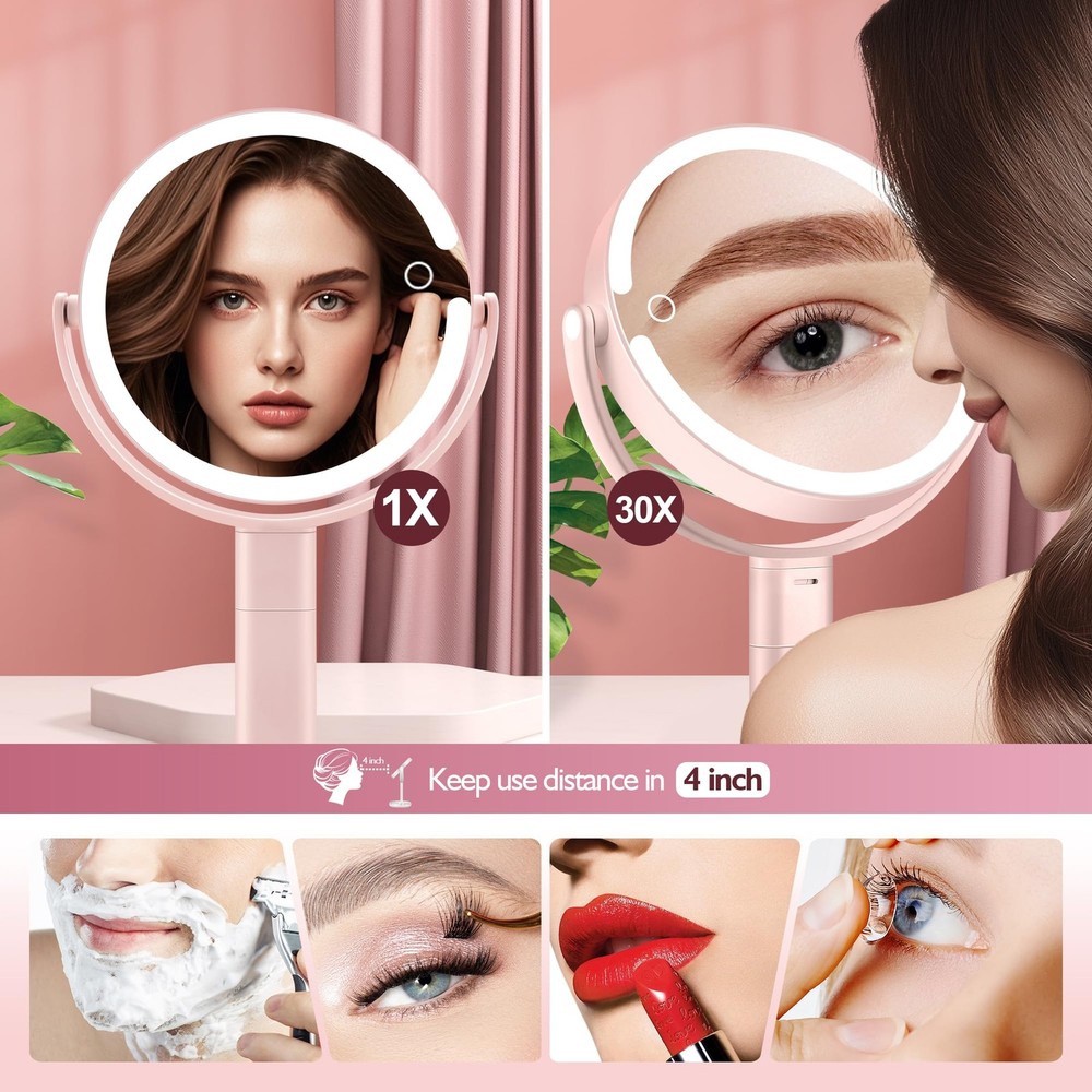 Makeup Mirror with Lights, 30X Magnifying, 64 LEDs - Adjustable Brightness