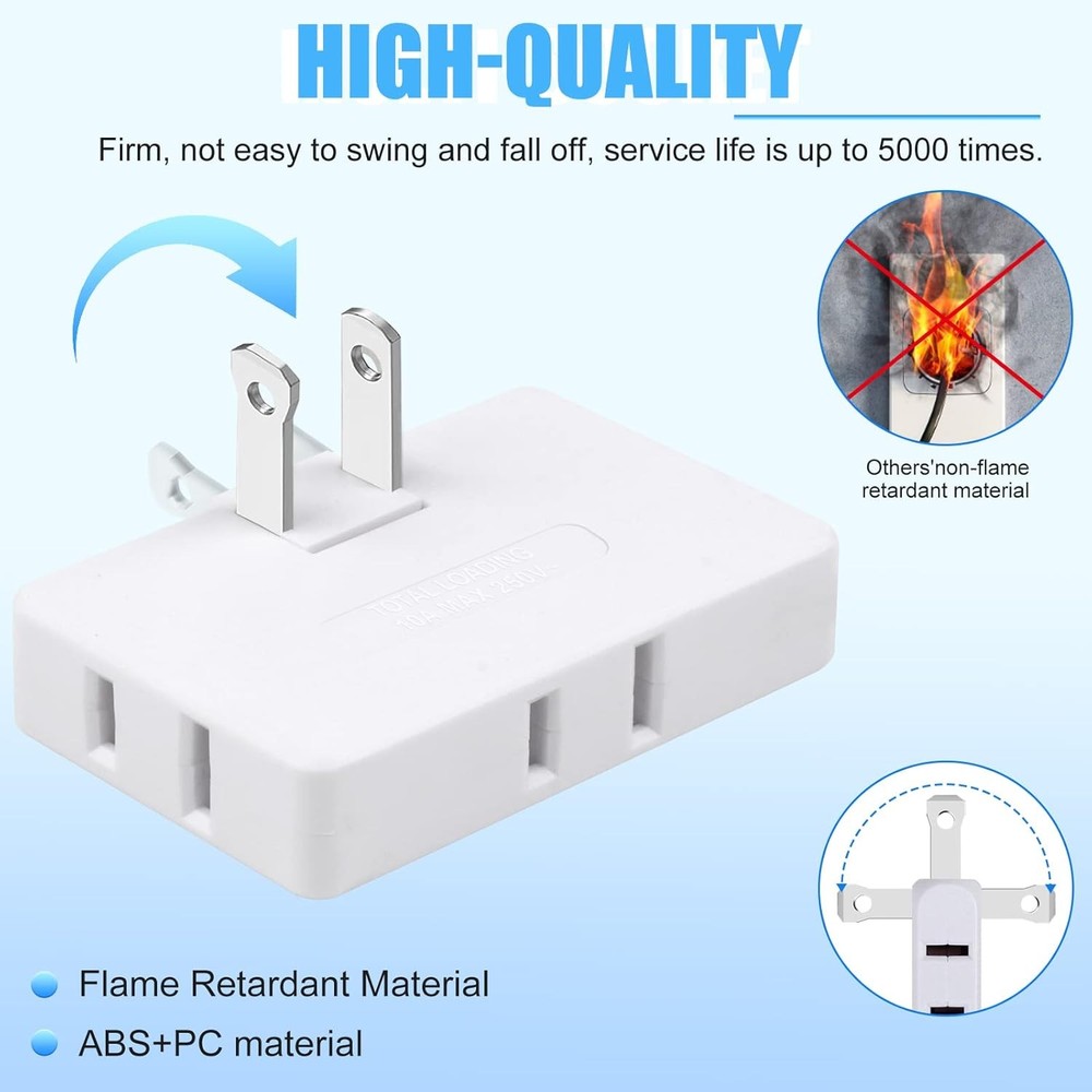 3 Pack AC Flat Wall Outlet Extender Flat Plug Adapter Outlet, Fold-Able 3 Way Wa