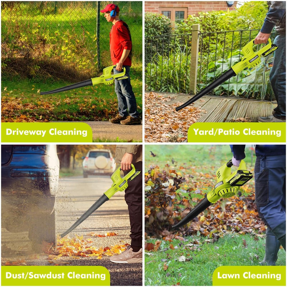 Leaf Blower Cordless - 21V Powerful Electric with 2 Green
