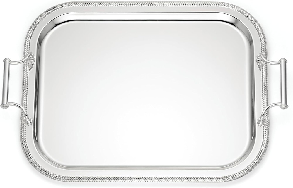 Reed & Barton Rectangle Silverplate Tray with Handles, Metallic