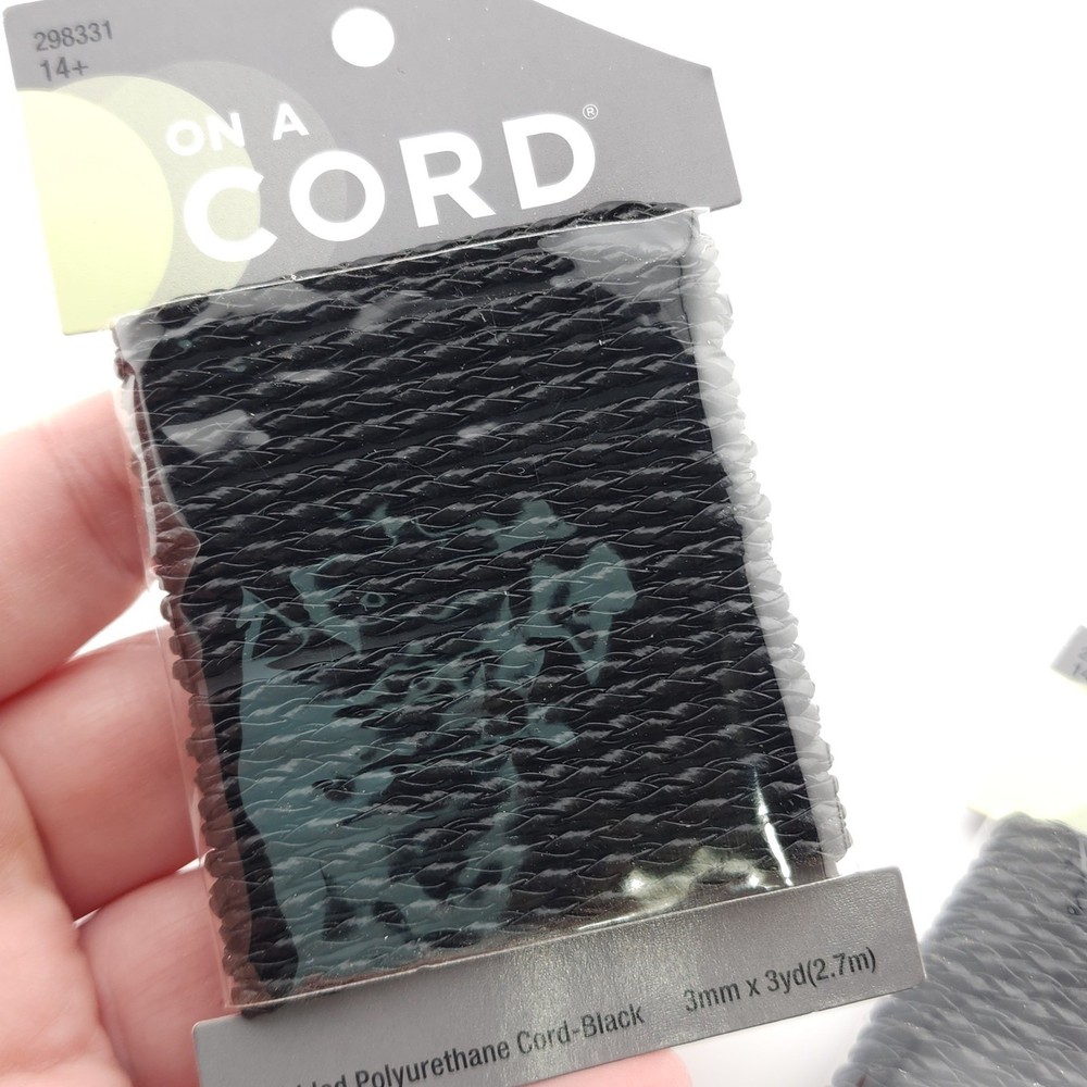 3MM Braided Polyurethane Cord Black 6 Yards