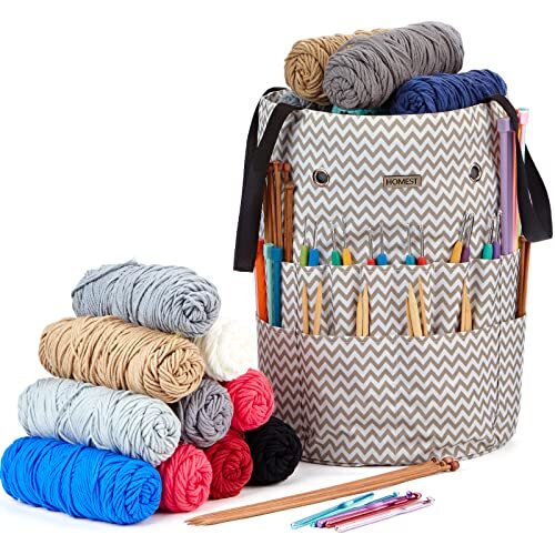 Large Crochet Bag with Customized Front Compartment for Knitting Accessories ...