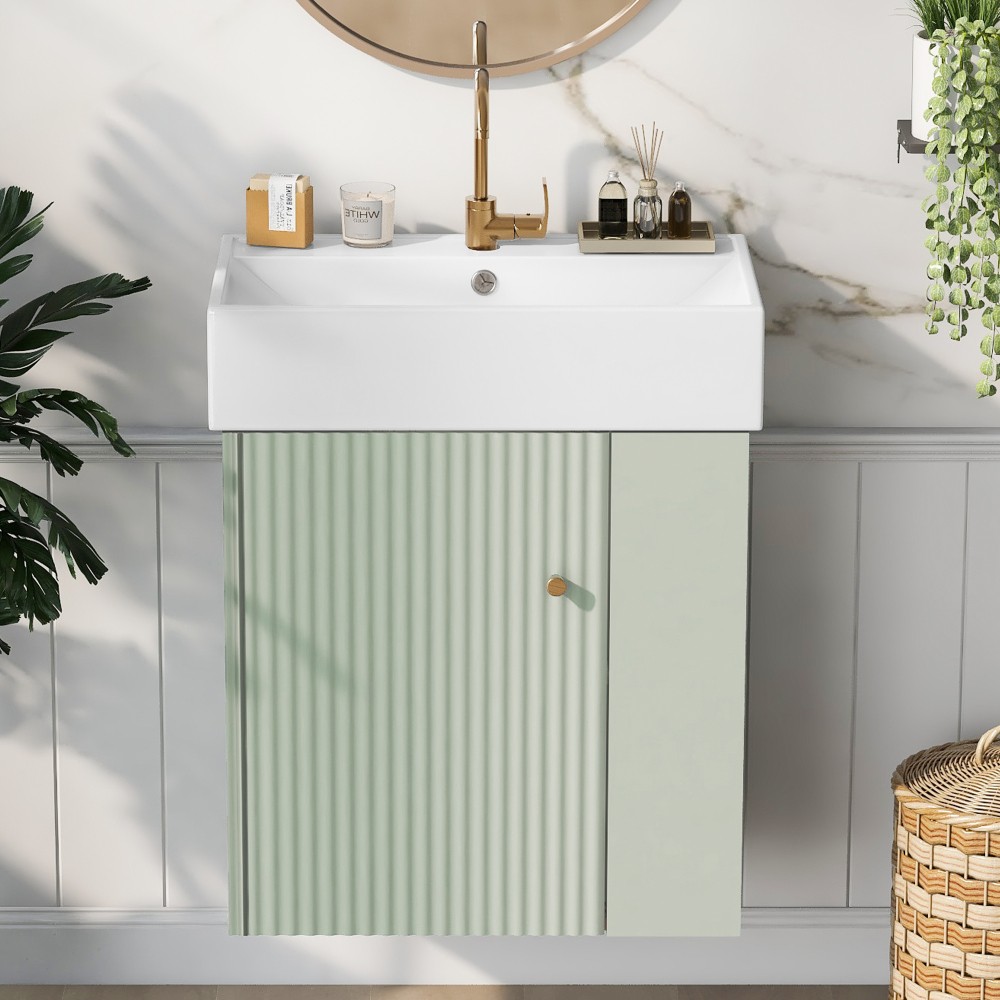 21.6in Modern Floating Bathroom Vanity W Ceramic Basin