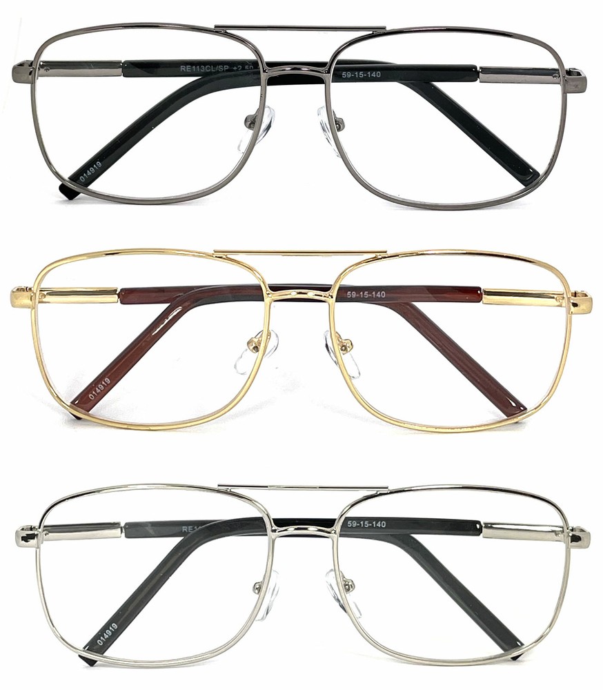 Pilot Reading Glasses Classic Square Retro Metal Frame Spring Hinge Reader