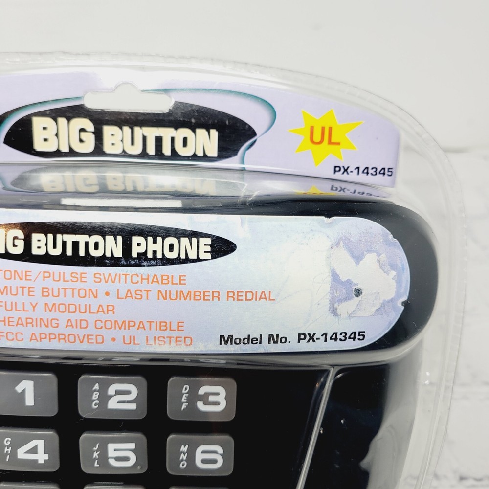 BIG BUTTON PHONE PomTrex Hearing Aid Compatible Tone Pulse Black NEW
