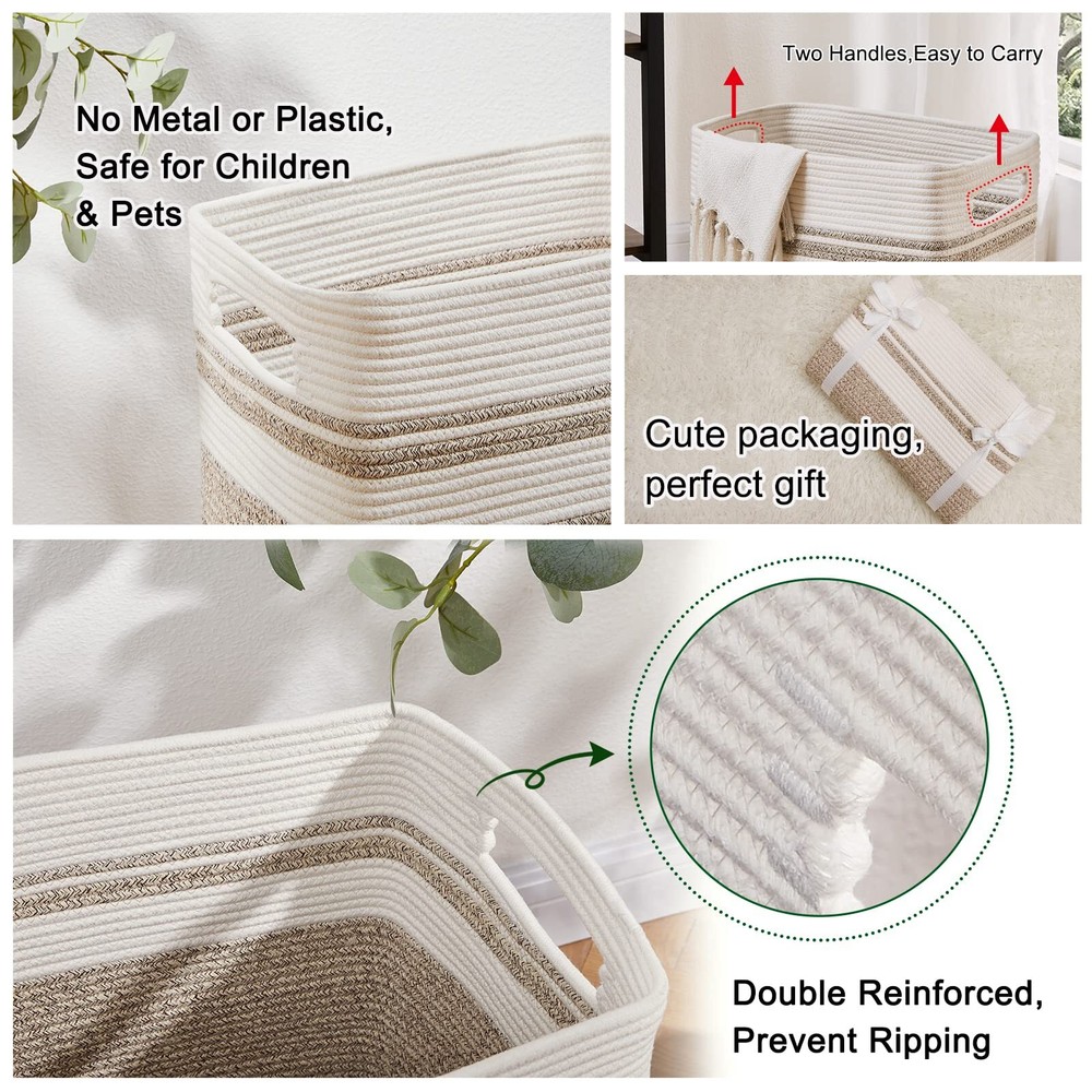 Laundry Hamperlaundry Baskettall Cotton Storage Basket With Handlesdecorative Bl