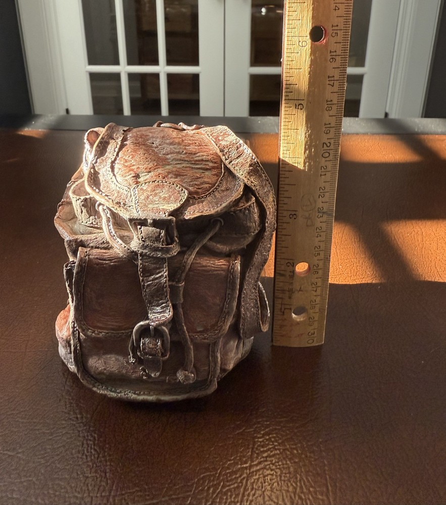 Distressed Leather Backpack Bookends Paperweight Decor