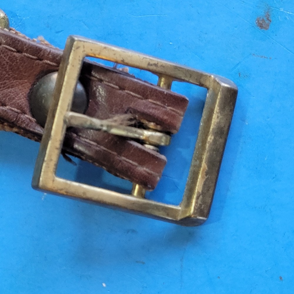 Two Vintage Brass Spring Lock Hook Snaps With Leather Strap & Brass Buckles