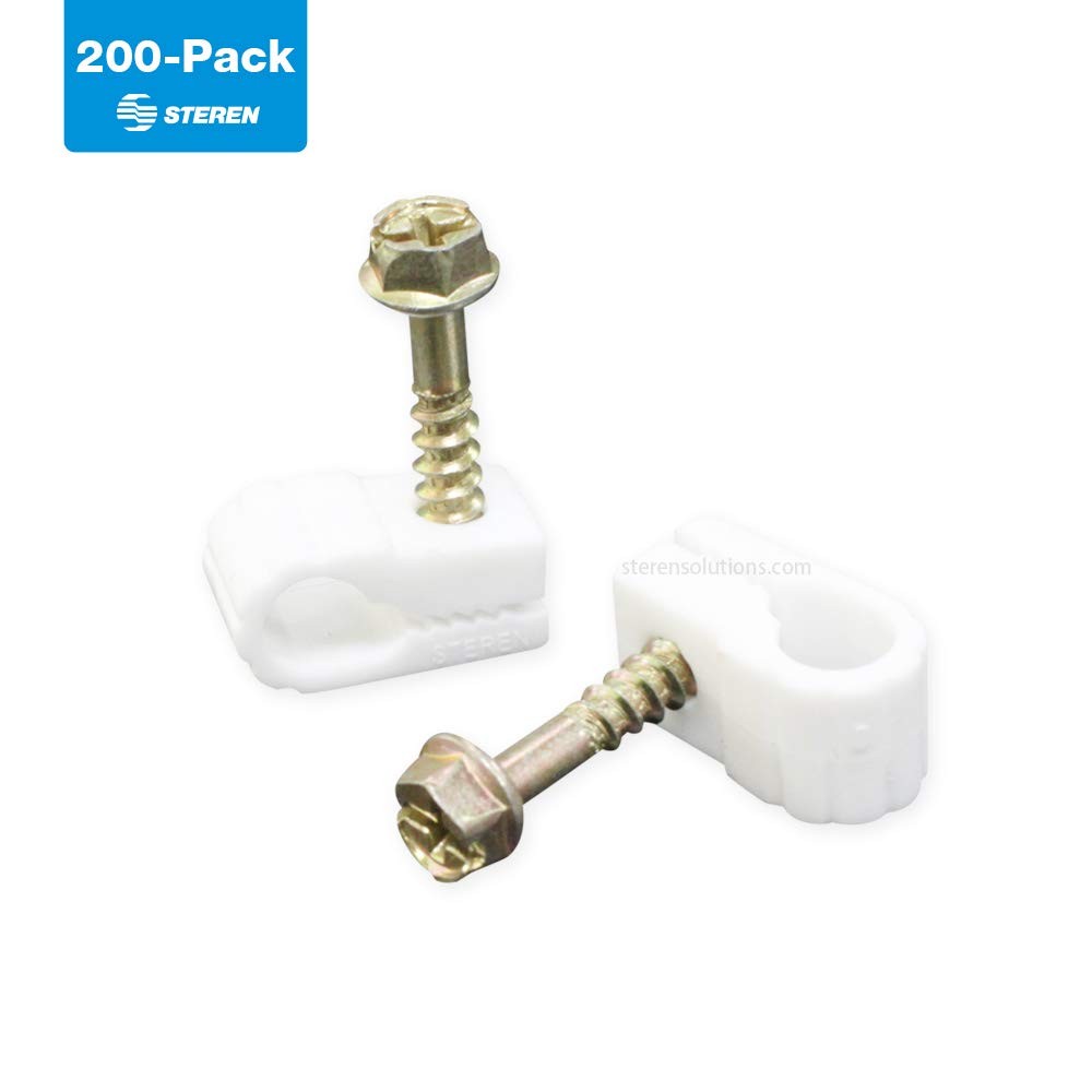 STEREN Coaxial Cable Clips White 200-Pack Single-Screw Cable Holders