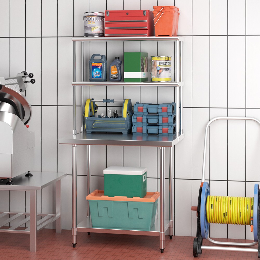 36" 2-Tier Overshelf for Prep & Worktable Stainless Steel Adjustable Lower Shelf