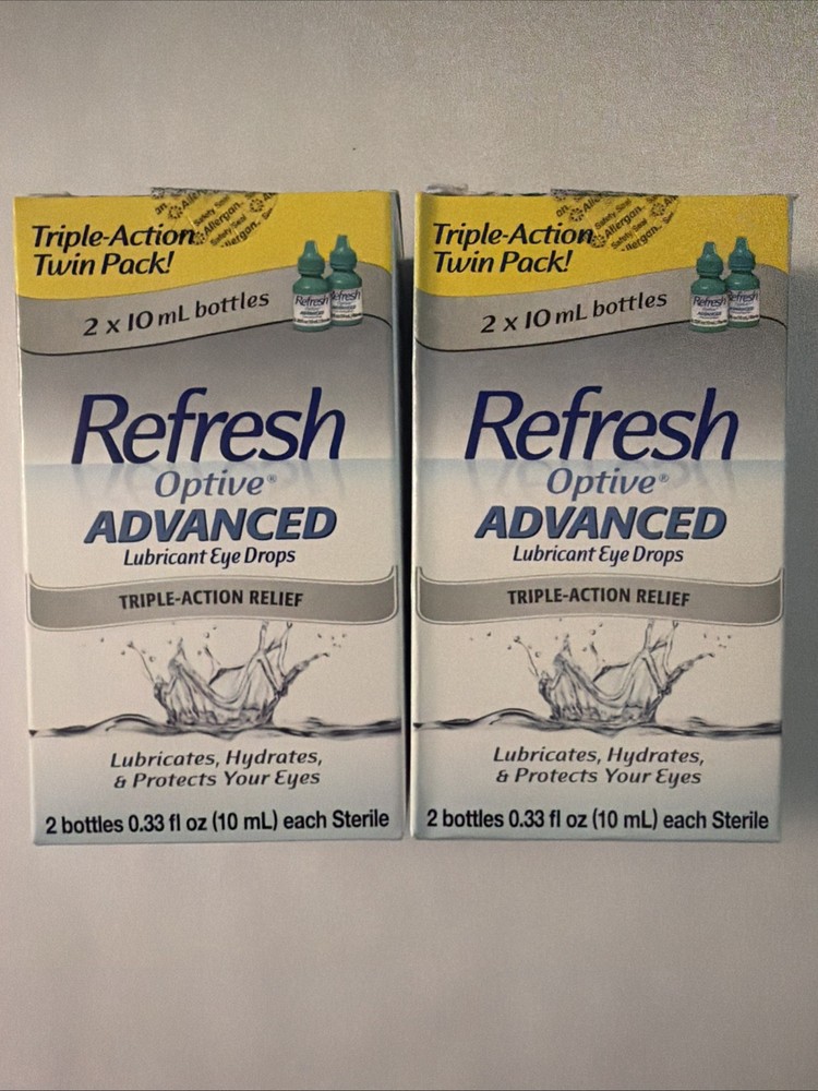 (2) REFRESH OPTIVE 0.33oz Advanced Lubricant Eye Drops Exp 2027+