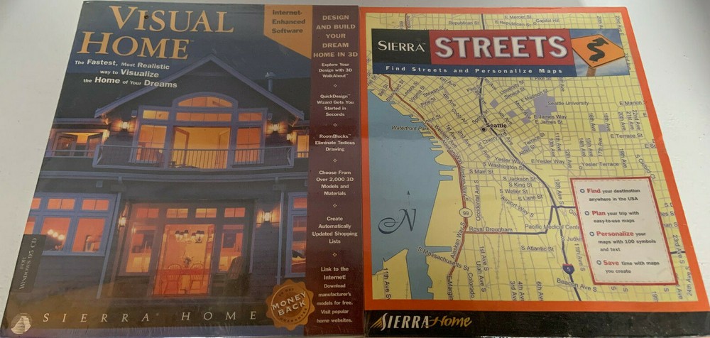 Sierra Home Software Pack Visual Home & Sierra Streets 1998 Windows (SEALED)