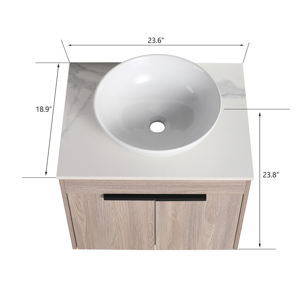 24" Floating Wall Mount Bathroom Vanity Cabinet With Ceramic Basin Set 2 Doors A