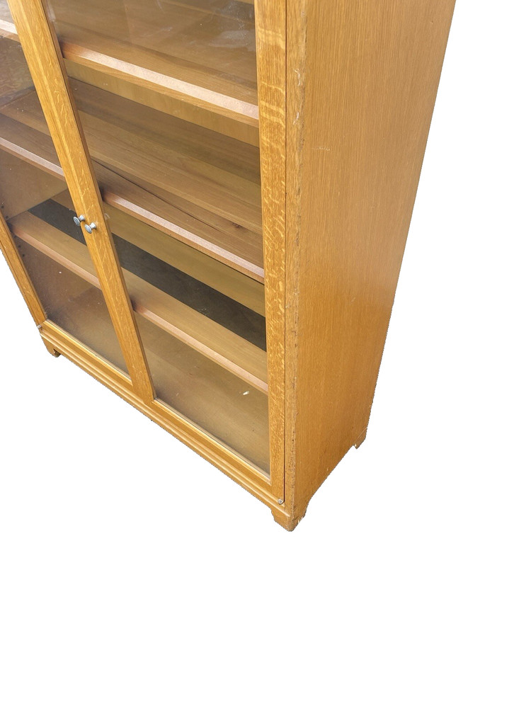 66237 Solid Oak Antique Victorian Bookcase Curio Cabinet
