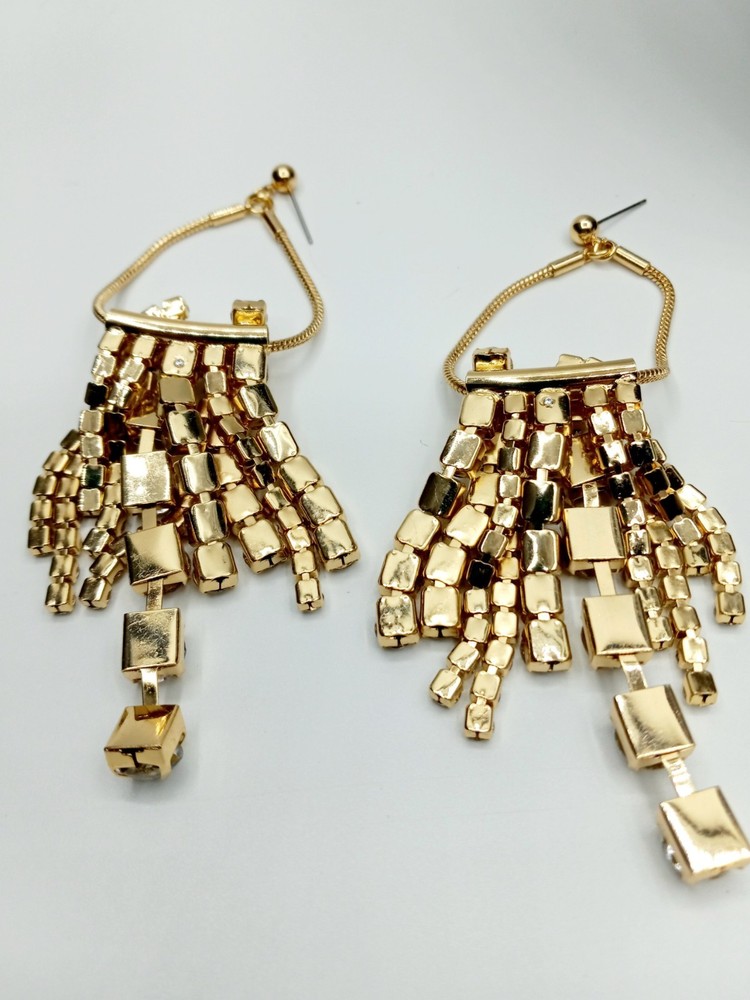 Rhinestone Statement Dangle Earrings Goldtone Posts Layered