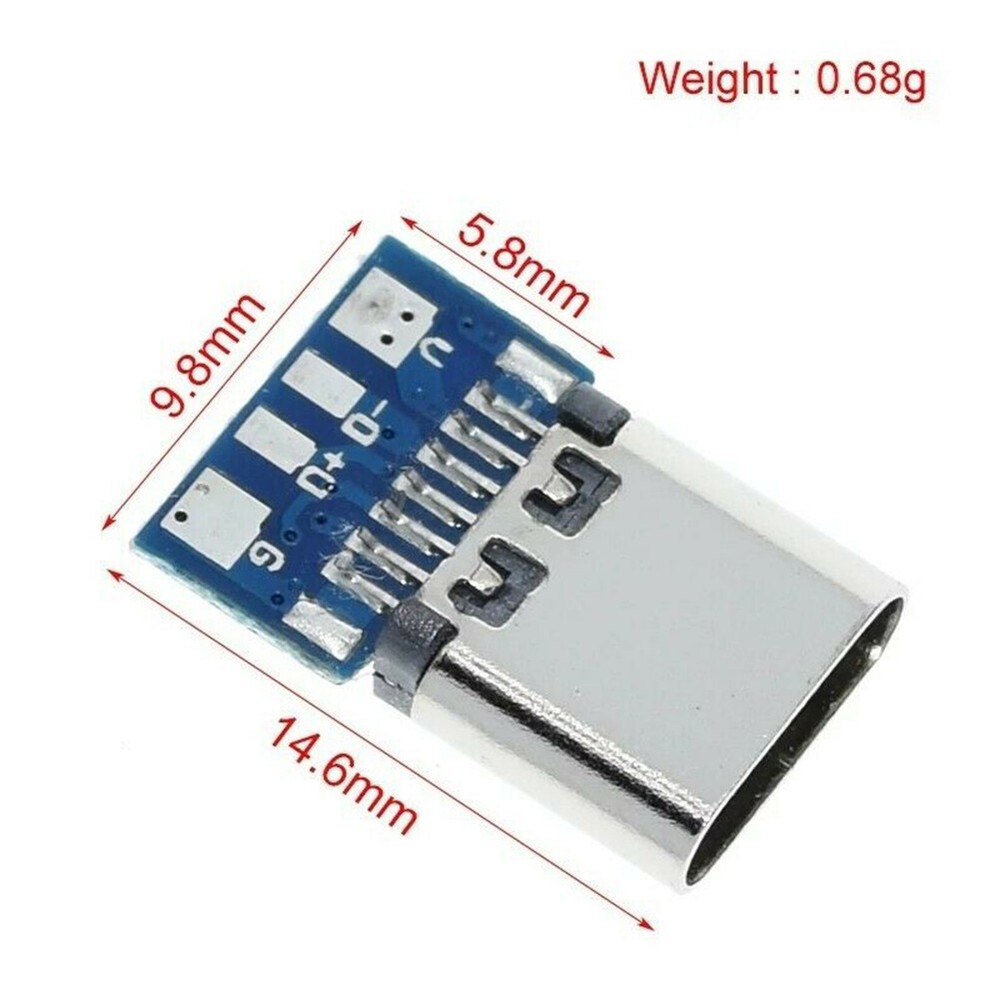 Simple USB C Socket Breakout Board Adapter connector module PCB Vertical Shield
