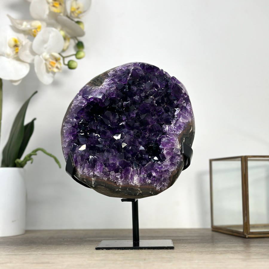 Amethyst Stone Geode with Hand Made Metallic Stand. MWS2433