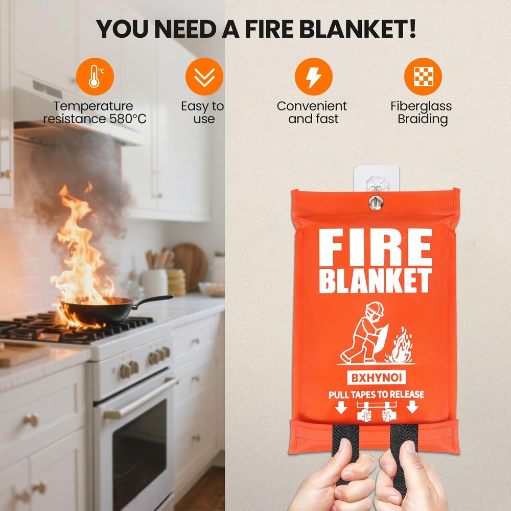 Fire Blanket for Kitchen and Home - 2 Pack 40"x 40" Fire Suppression Blanket ...