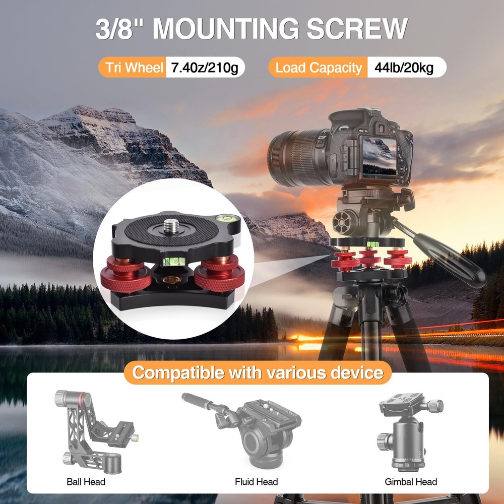 Tripod Leveling Base,Camera Head Leveler,3/8”Thread,+/-5°Precise Angle Adjust...