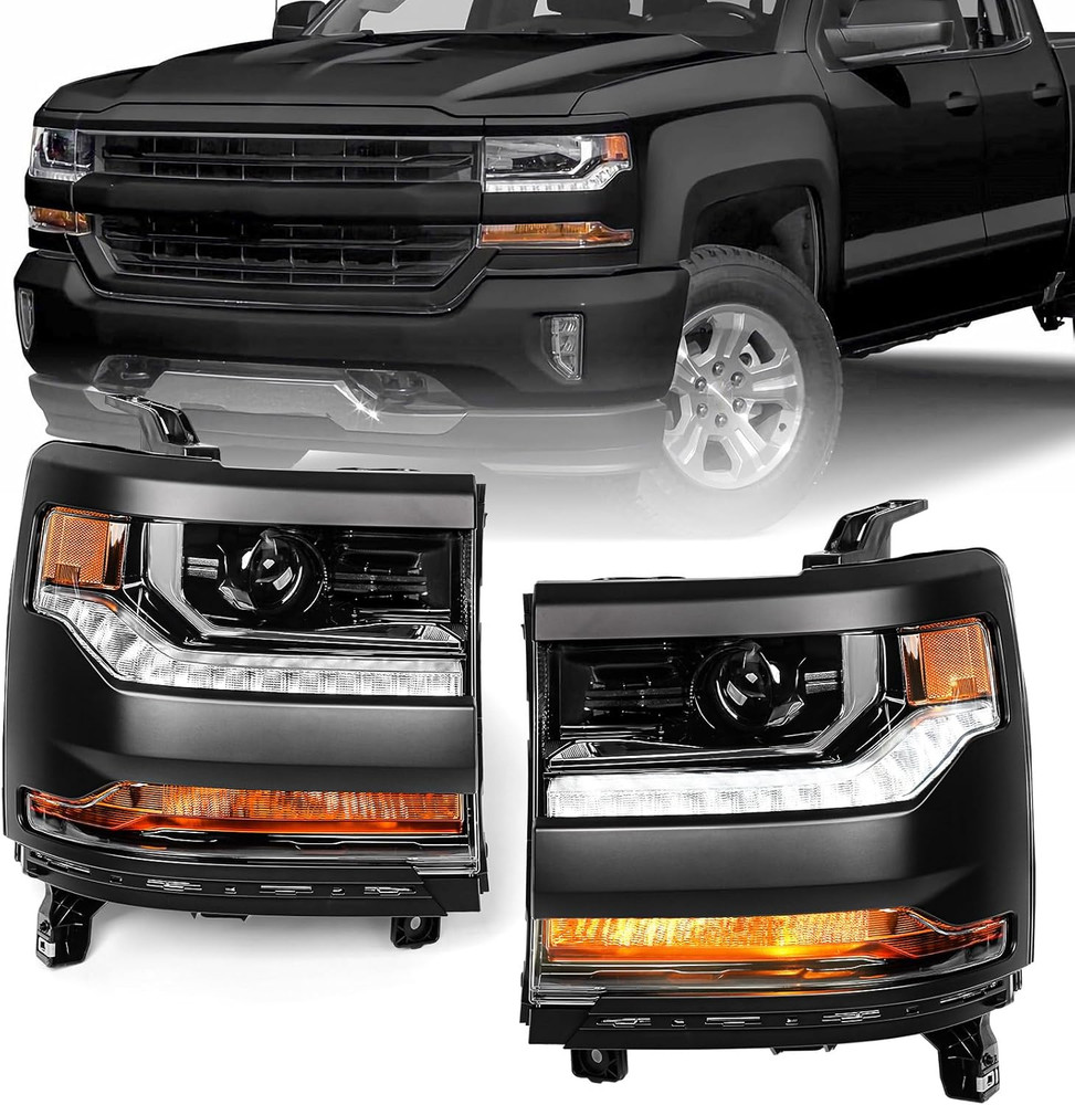 Headlight Assembly Compatible with Chevy Silverado 1500 2016 2017 2018 (Hid/Xeno