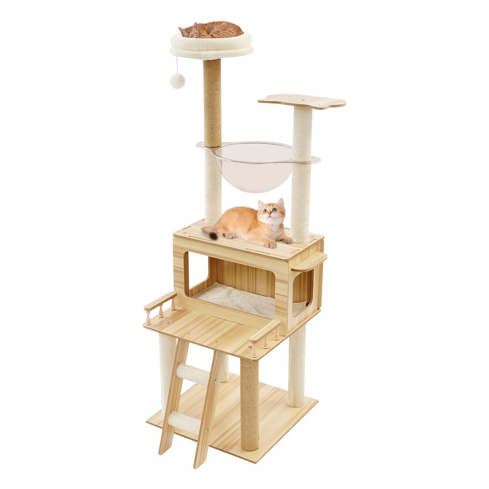 Cat Tree Cat Scratching Climbing Tower With Climbing Steps & Swing Ball 147cm