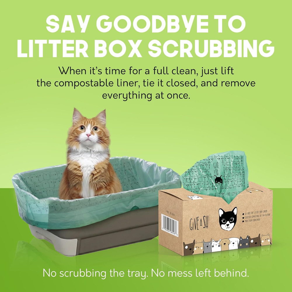 Home Compostable Cat Litter Box Liners, Jumbo XL 36” x 19” Drawstring - Extra Th