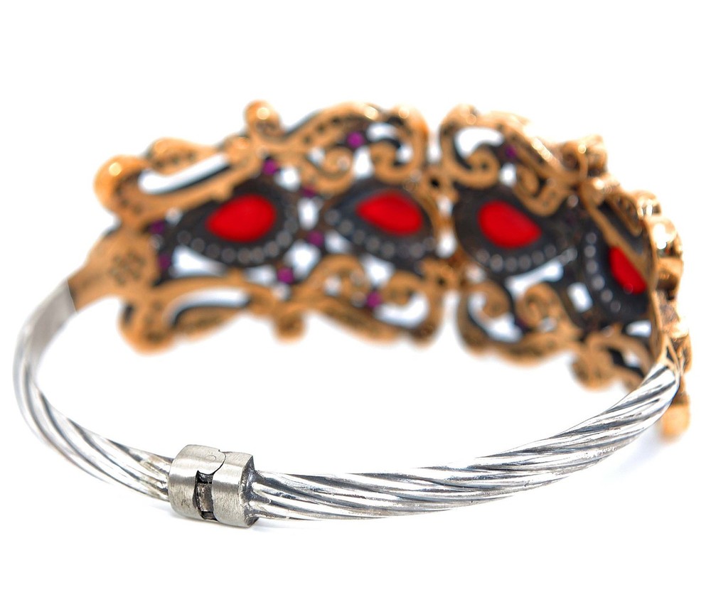 Ottoman Empire Style 18CT Treated Ruby 925 Sterling Silver Bracelet