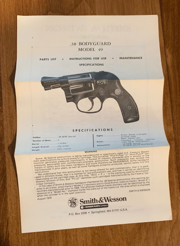 Smith & Wesson Model 49 Instructions Manual