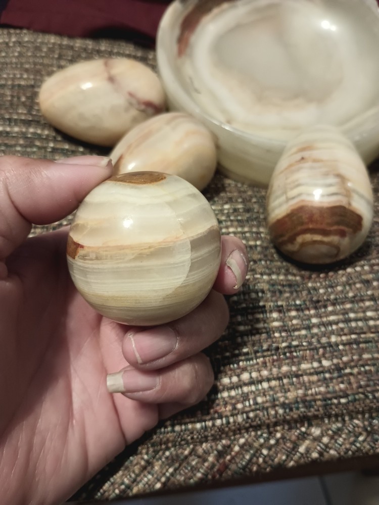 Onyx Marble Stone Five Eggs And Matching Dish Holder
