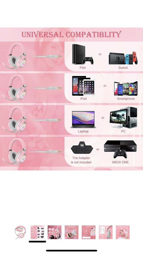Foldable Pink Gaming Headset Compatible