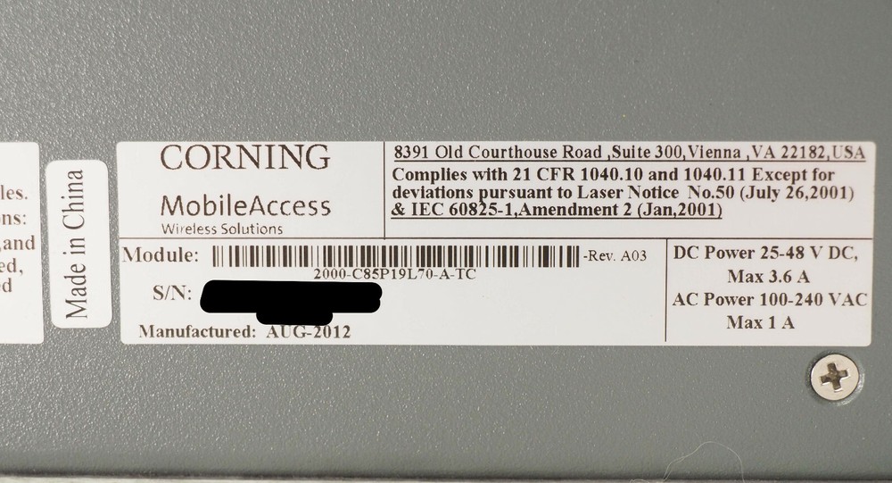 Corning MobileAccess 2000-C85P19L70-A-TC 700LTE Cell/PCS