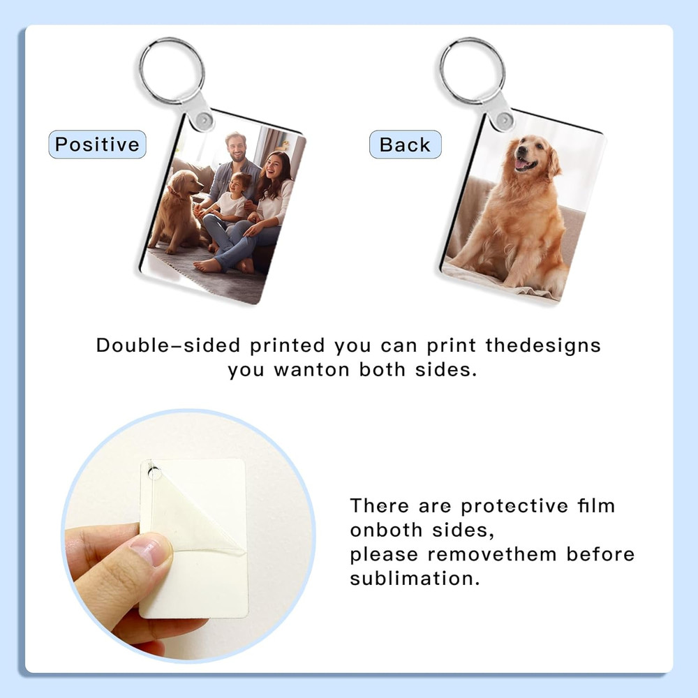 150 Pieces Sublimation Keychain Blanks Rectangle Double Side Heat Transfer Blank