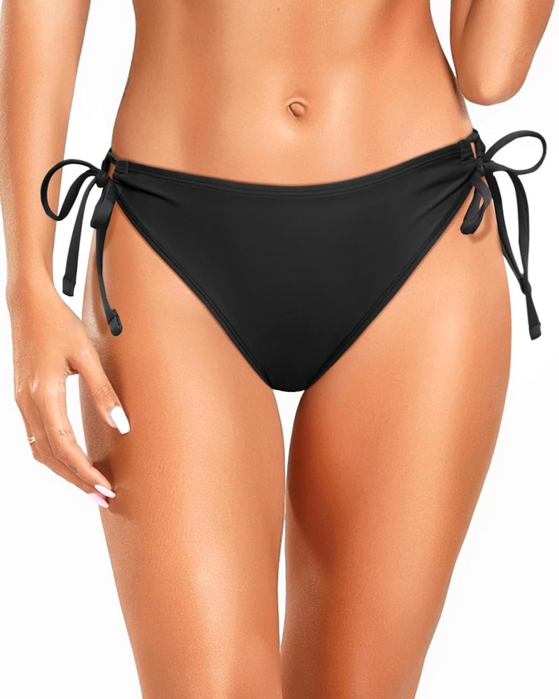 Zmart Women String Tie Bikini Bottom Full Coverage Mid Rise Swim