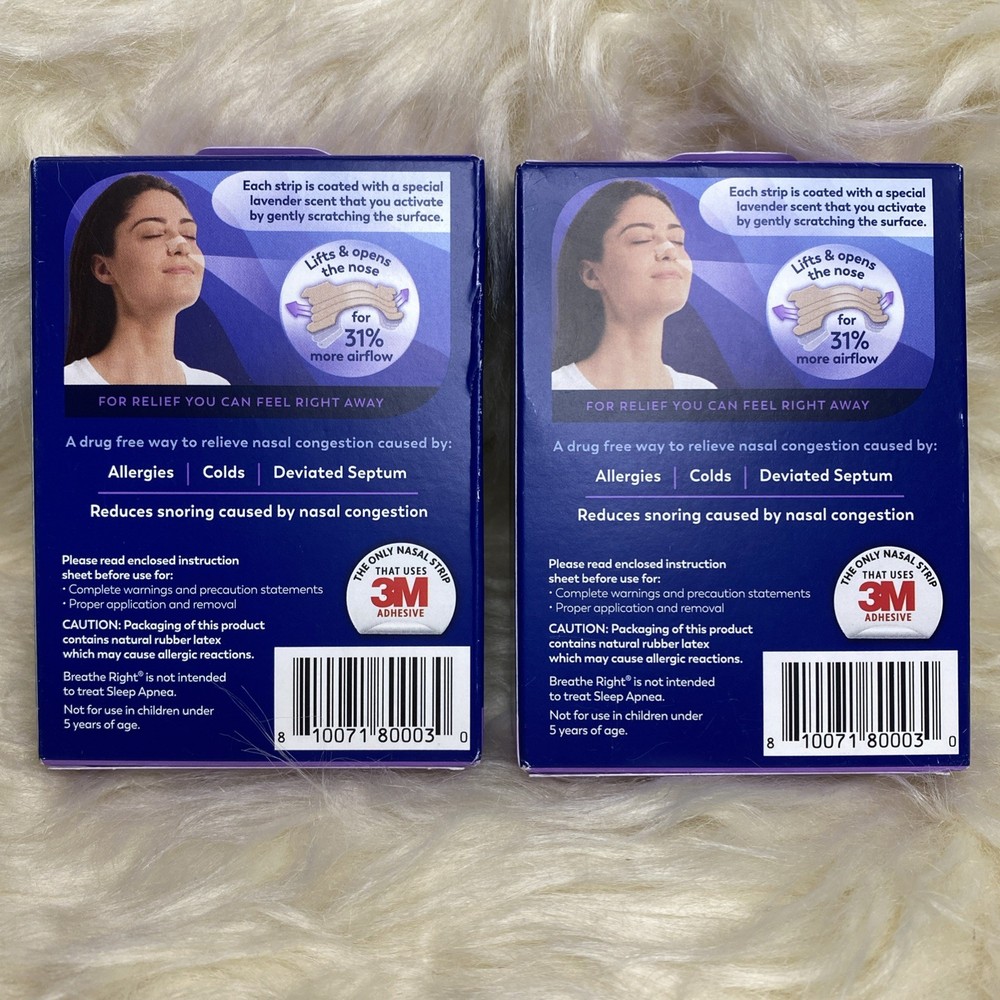 2x Breathe Right Lavender Scented Tan 26x2=52 Strips
