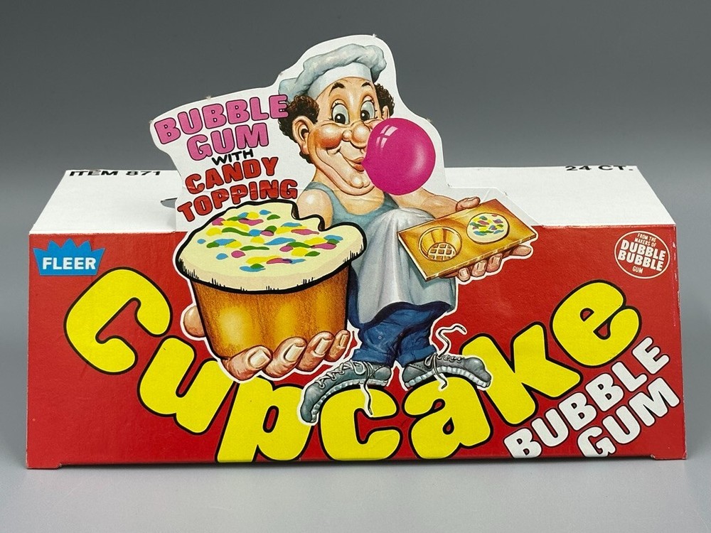 1980s Partial CUPCAKE Candy FLEER BUBBLE GUM Store Display Box Top Vintage