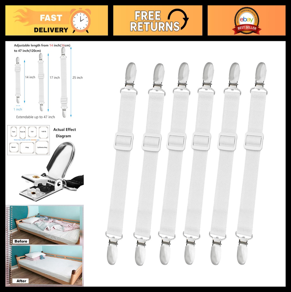 10 Pcs Adjustable Bed Sheet Straps Clips - Elastic Fitted Sheet Holders 14-47