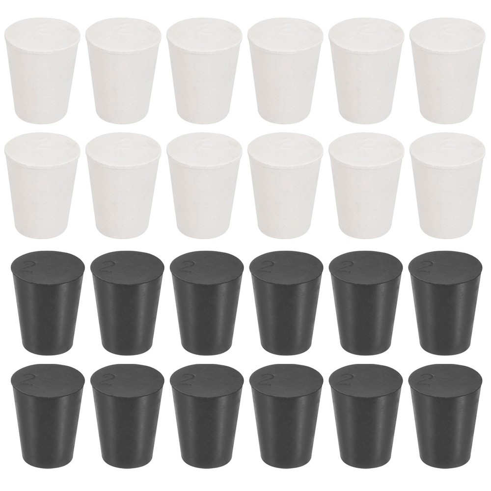 24 Pcs Solid Rubber Stopper Size 2#-21mm x 15mm - 26mm Long, Black/White