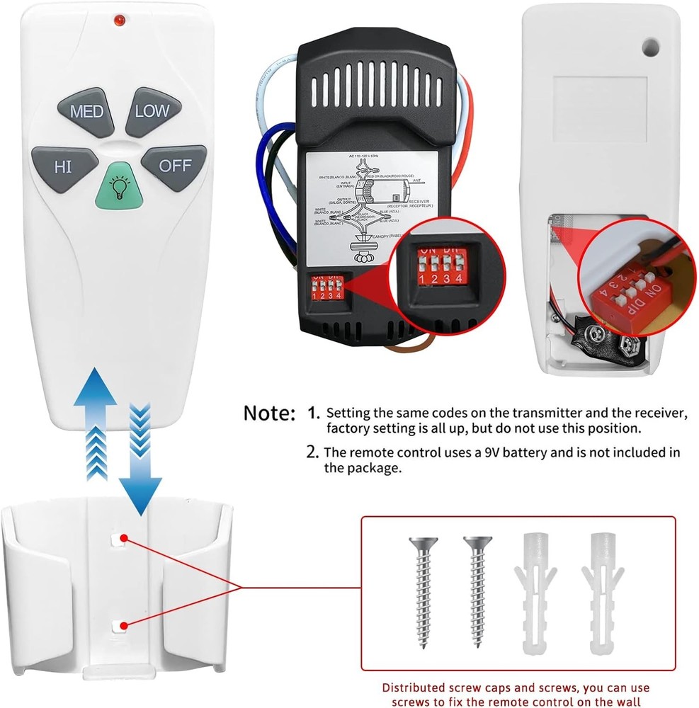 2 Pack Universal Ceiling Fan Remote Control Kits with Light Dimmer - Easy Setup