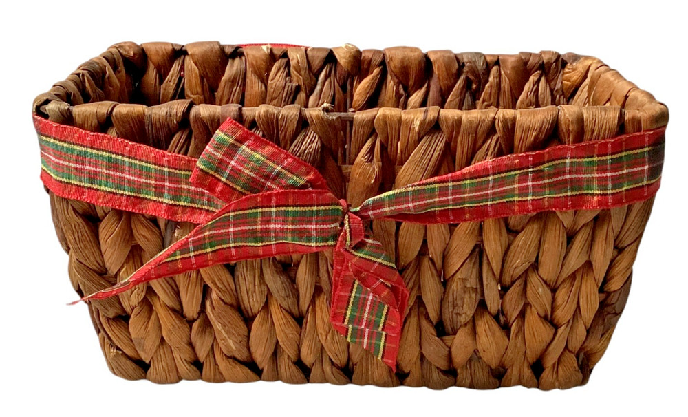 Wicker Basket with Bow, Rectangle Brown