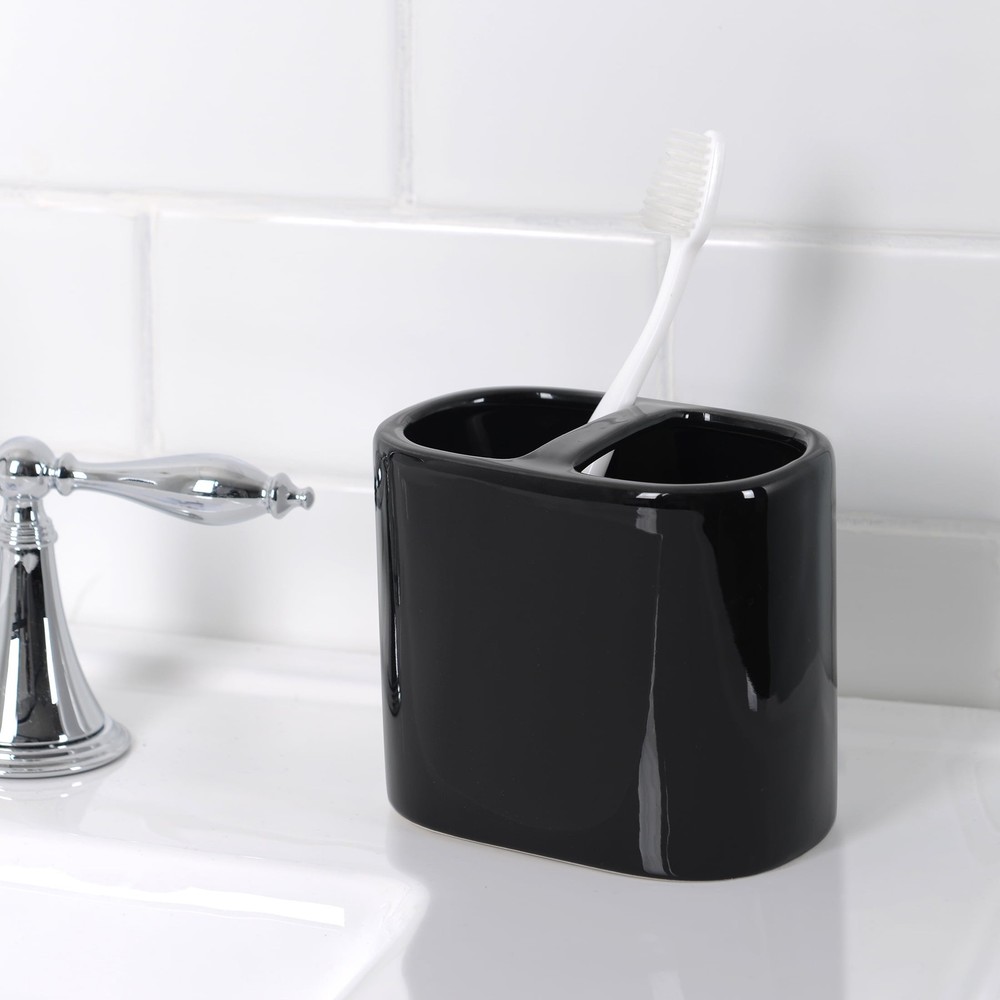 Basic Rich Black Ceramic Toothbrush Holder Practical Storage Adults