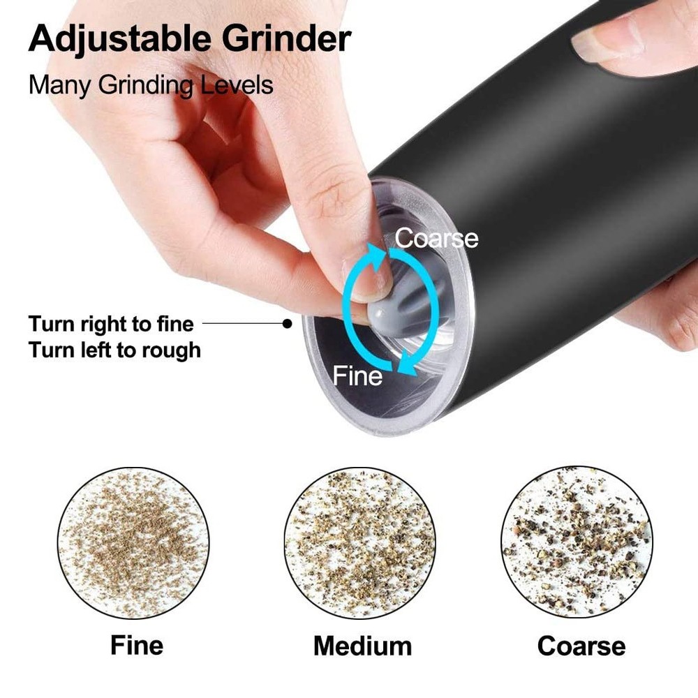 2X Electric Pepper & Salt Grinder Automatic Adjustable LED Light Battery Powered