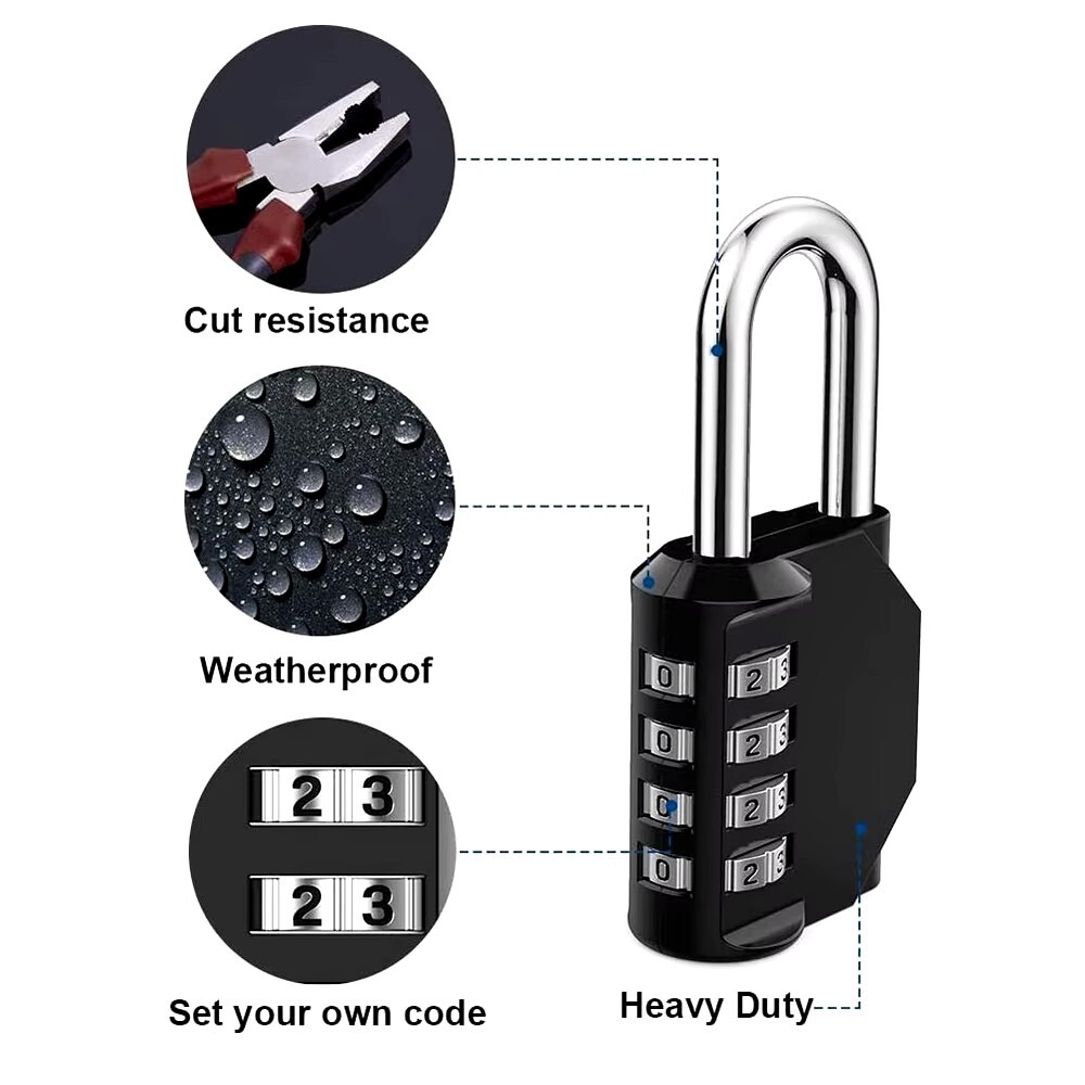 3 Pack 4 Digit Padlock with Combination Resettable