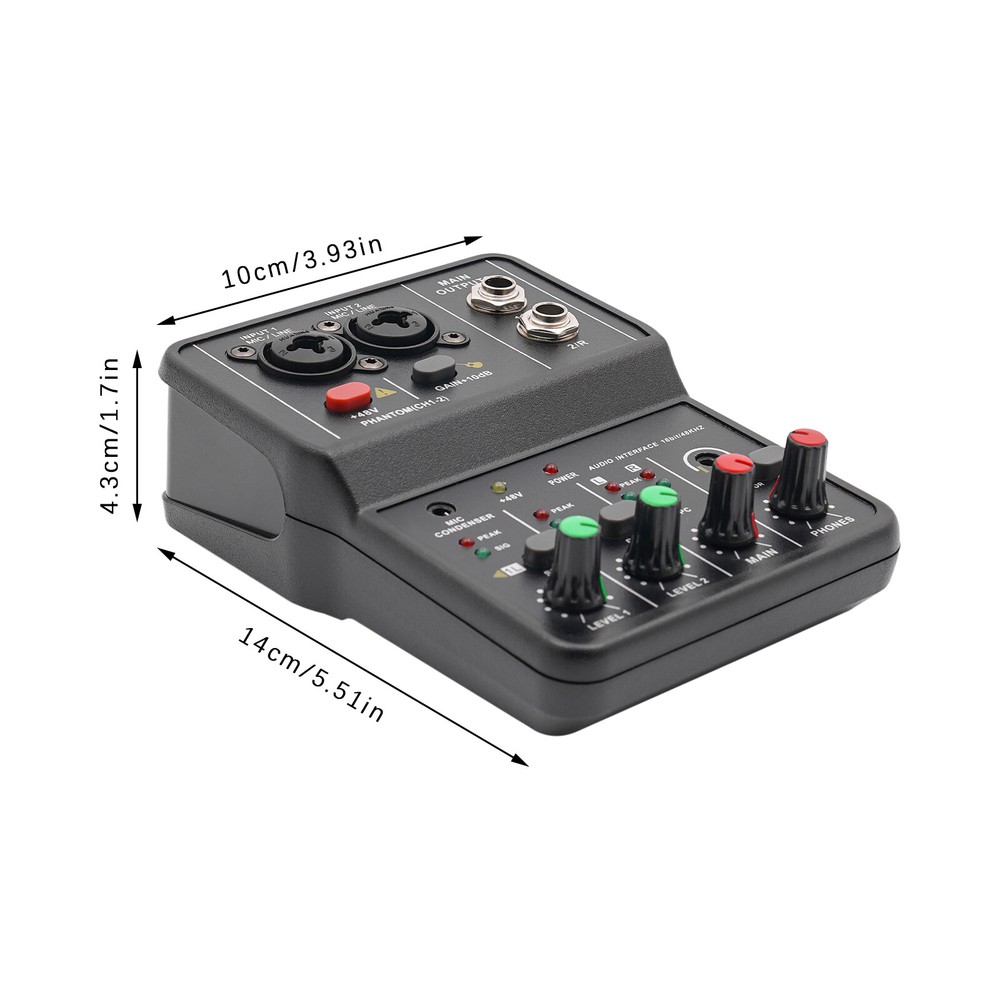 2 Channel Mixing Console Live Studio Audio DJ Mixer Sound Board USB Interface