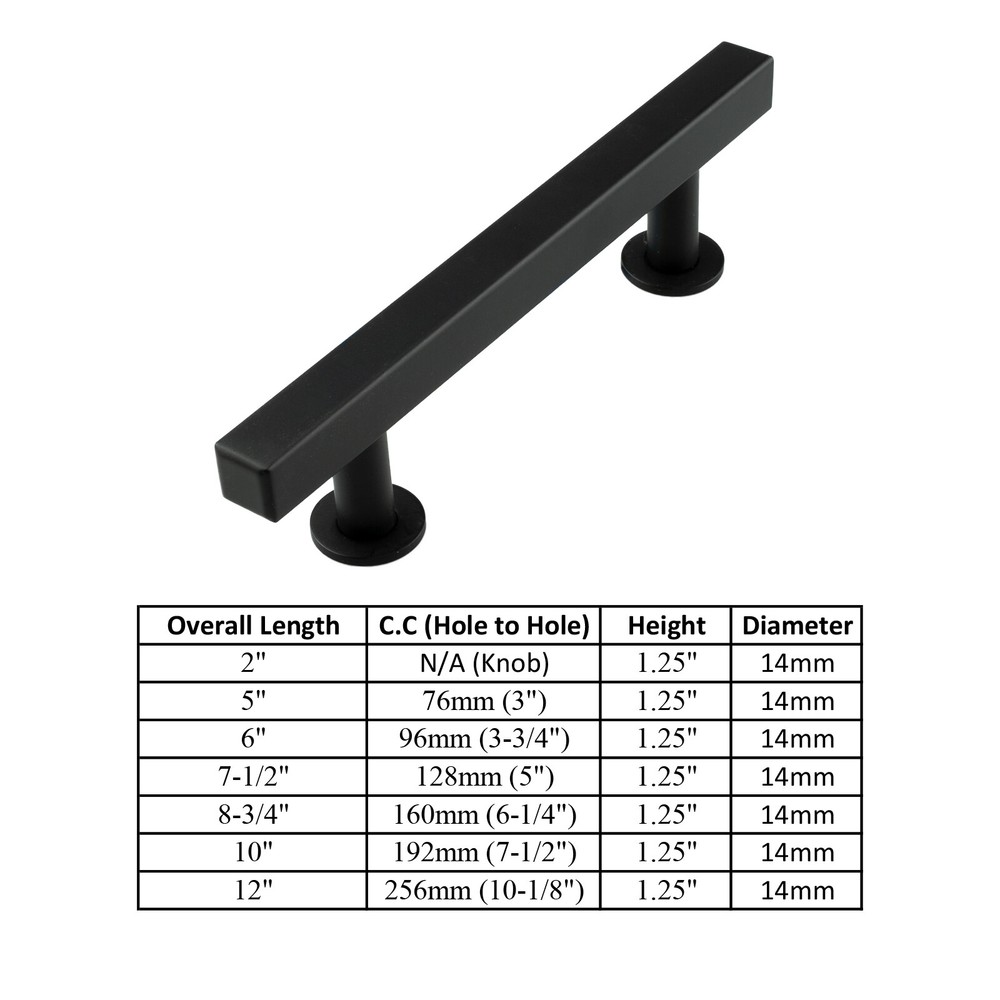 Black Square Modern Cabinet Handles Bar Pulls Kitchen Hardware Stainless Steel